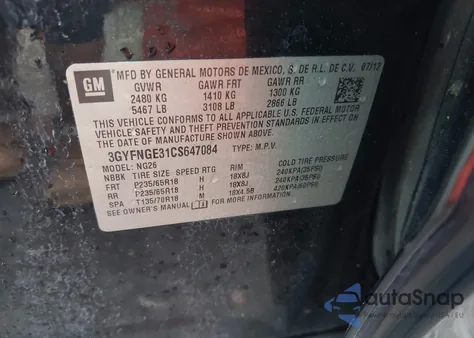 2012 Cadillac Srx Standard из США, поврежденный, VIN 3GYFNGE31CS647084